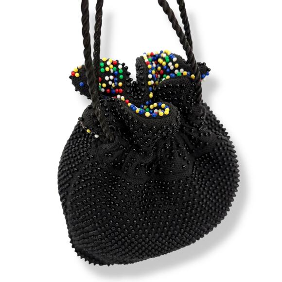 1960's rainbow beaded reversible pouch purse bag - Picture 3 of 16